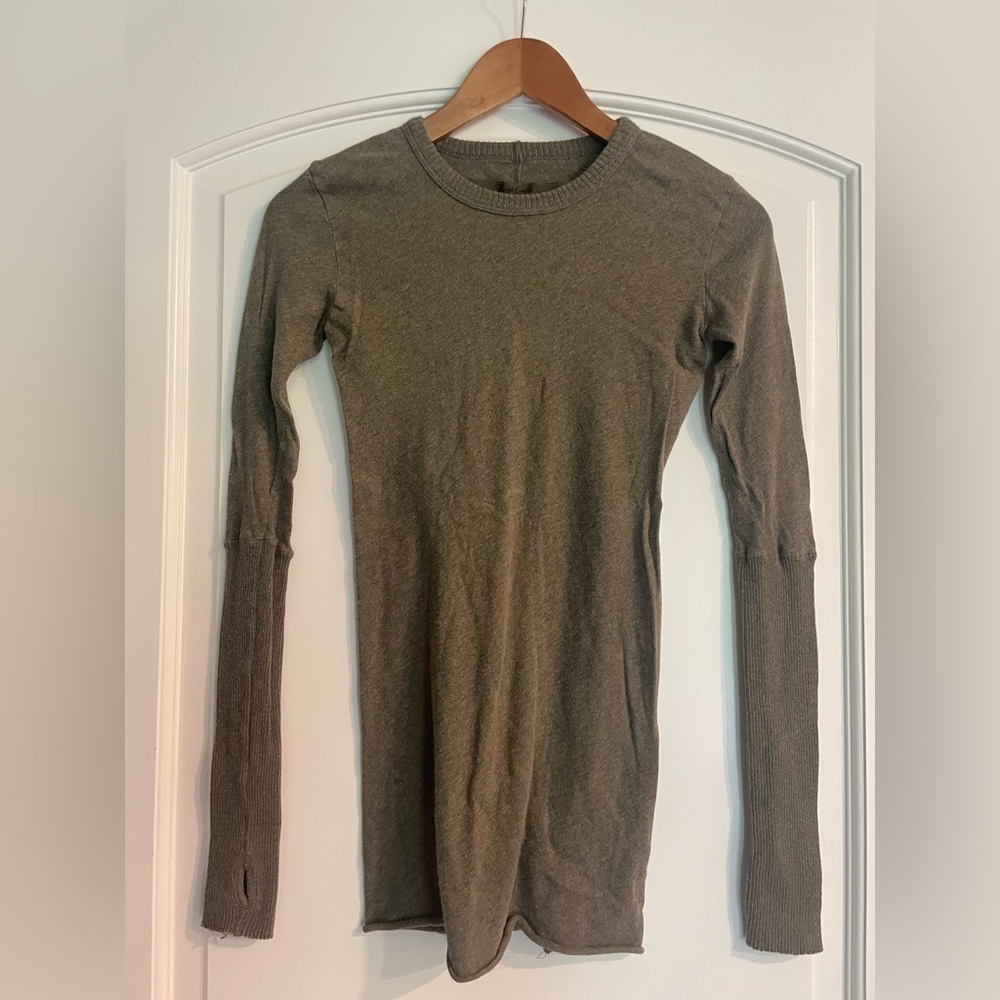 Enza Costa Olive Knit Tunic Sweater Cotton Cashmere Blend Thumb Holes Size S